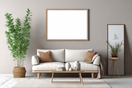 Mock up poster frame in interior background, Scandinavian style, 3D renderの素材