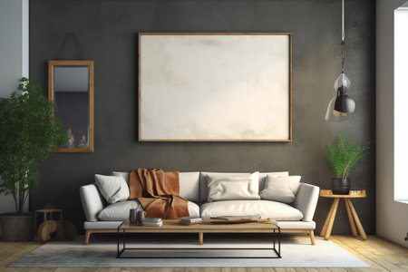 Mock up poster frame in interior background, 3D Illustrationの素材