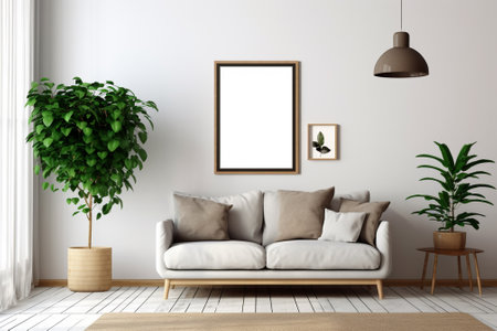 Mock up poster frame in interior background, 3D Illustrationの素材