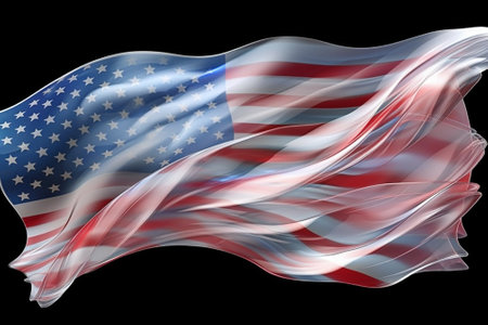 American flag waving in the wind isolated on black background. 3d renderの素材