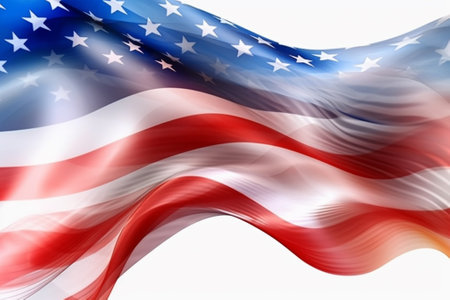 American flag on white background with copy space. 3D illustration.の素材