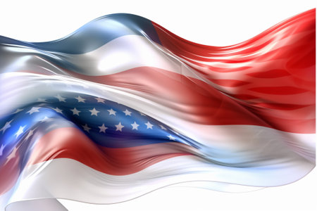 Flag of the United States waving in the wind on a white backgroundの素材