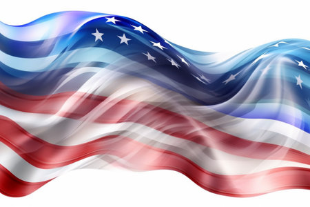 american flag waving in the wind isolated on white background. vector illustrationの素材