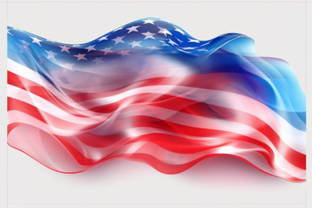 American flag waving in the wind on white background. Vector illustration.の素材
