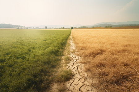 Rural landscape with dry grass and dirt road in the field.の素材