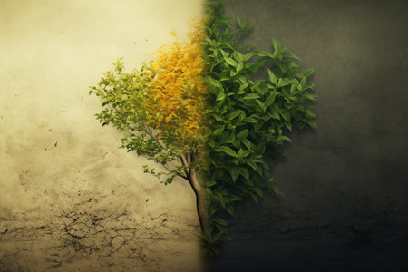 Tree with yellow flowers on grunge background with copy space for textの素材