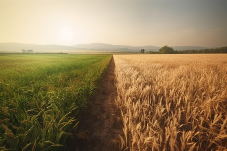 Wheat field at sunset. Beautiful rural landscape. Vintage style.の素材