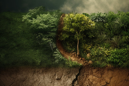 Green forest with a crack in the ground. 3d rendering.の素材