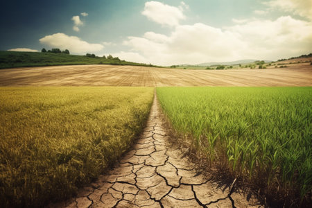 Rural landscape with green field and blue sky. Vintage style.の素材