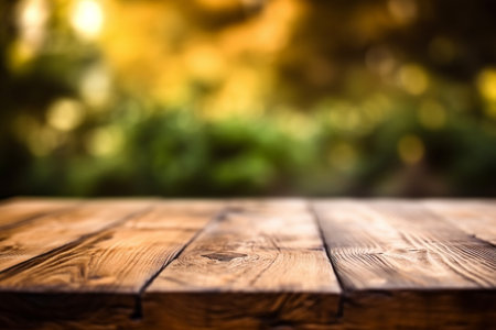 Empty table for product display montages with bokeh background.の素材