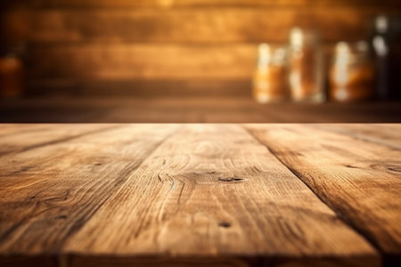 Empty wooden table for product display montages. Ready for product placementの素材