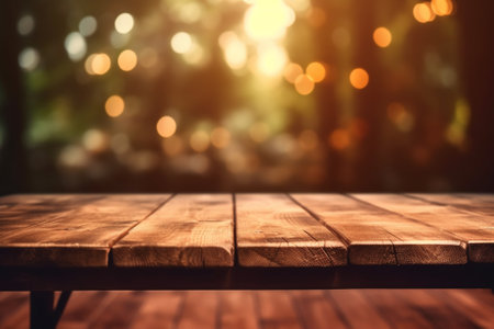 Empty wooden table and bokeh light background. For product displayの素材