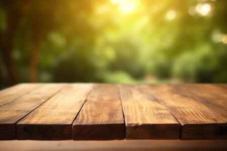 Empty wooden table for product display montages with bokeh backgroundの素材