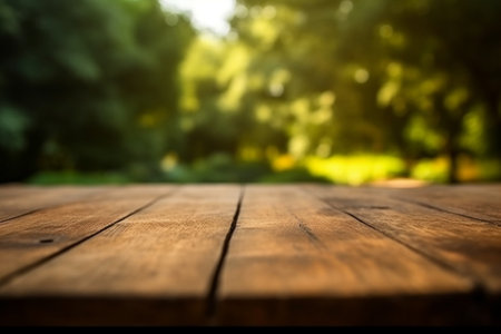 Wooden table background with bokeh and space for your productの素材