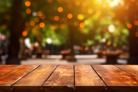Empty wooden table and bokeh light background. For product displayの素材