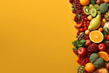 Fruits and vegetables background. Healthy food concept. Top view.の素材