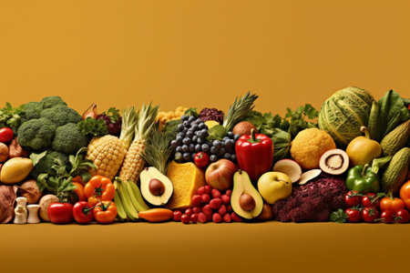 Composition with variety of fresh organic fruits and vegetables. Balanced dietの素材