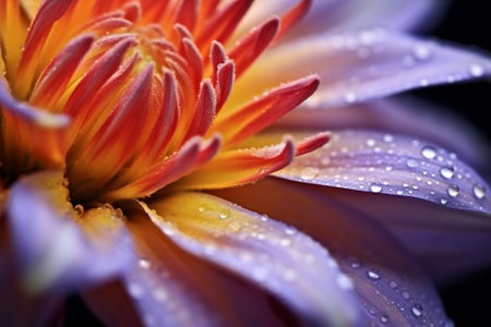 Close up of a purple dahlia flower with water dropletsの素材