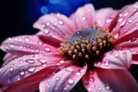 Beautiful pink flower with water drops on petals, close upの素材