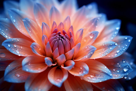 Macro closeup of a tropical flower in blue and orange tonesの素材
