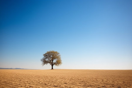 Lonely tree on a plowed field in the spring.の素材