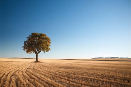 Lonely tree in a wheat field on a sunny day.の素材