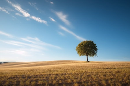 Lonely tree in the middle of a field on a sunny dayの素材