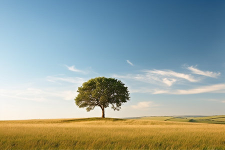 Lonely tree in the field. Summer landscape with lonely treeの素材