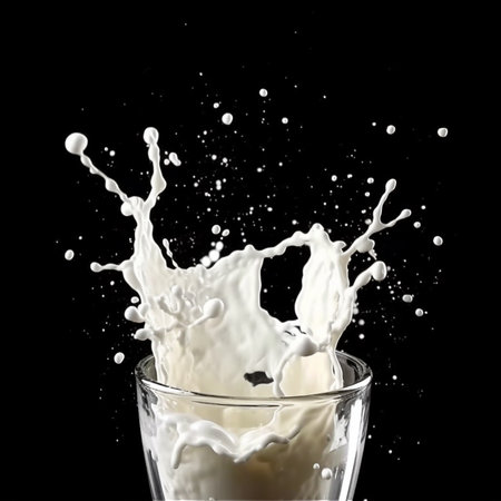 splashing milk in a glass on a black background. close upの素材
