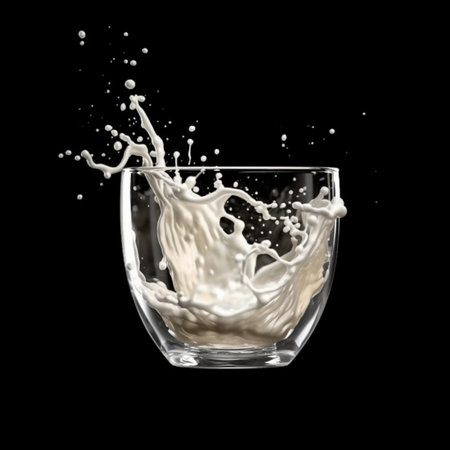 Splash of milk in a glass on a black background. 3d renderingの素材