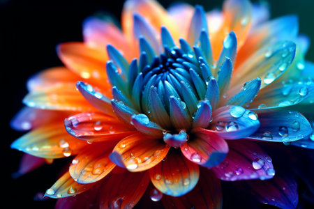 Colorful chrysanthemum with water drops on petalsの素材
