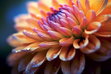 Beautiful orange chrysanthemum flower with dew dropsの素材