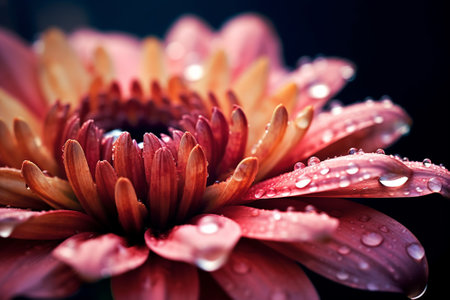 Close up of pink chrysanthemum flower with water dropsの素材