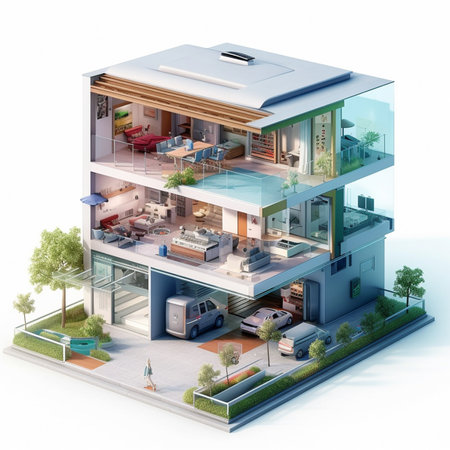 3d illustration of a modern house on a white background. 3d renderingの素材