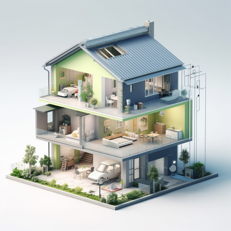 3d rendering of modern cozy house with garage for sale or rentの素材