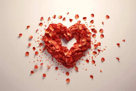 Red heart made of rose petals flying in the air. 3d renderingの素材