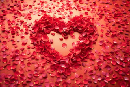 Red heart made of paper petals on white background. 3D renderingの素材