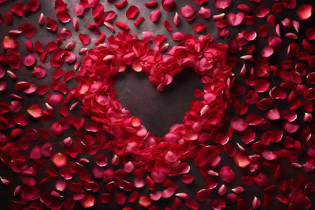 Heart made of red rose petals on white background, top viewの素材