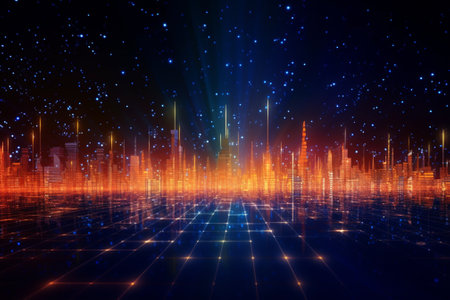 abstract technology background, glowing lines and dots, 3d renderの素材