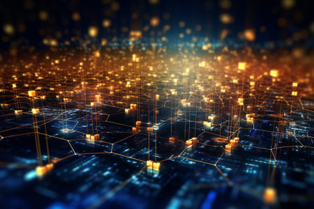 3d illustration of abstract technology background with hexagons and circuit boardの素材