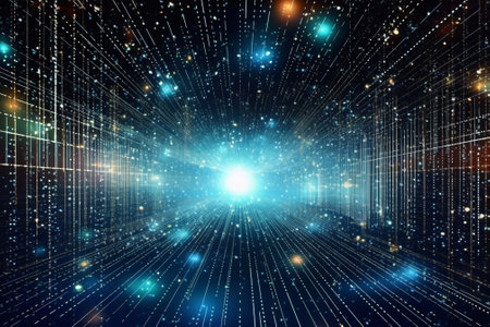 Abstract futuristic background with glowing lines and particles. 3D Renderingの素材