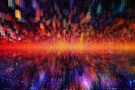 abstract background with a lot of particles and lines in the centerの素材