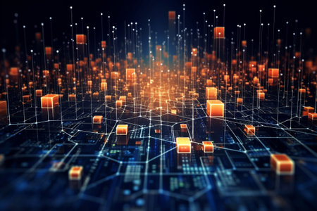 3d rendering of abstract technology concept with circuit board and binary codeの素材