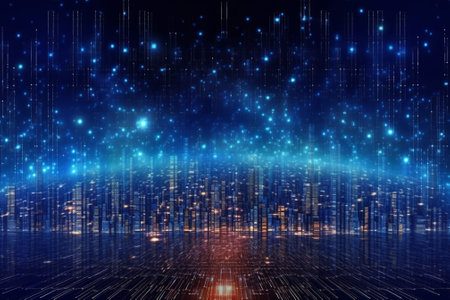 Abstract technology background with glowing lines and dots. 3D Renderingの素材
