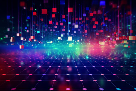 abstract technology background with binary code and grid, vector illustration.の素材
