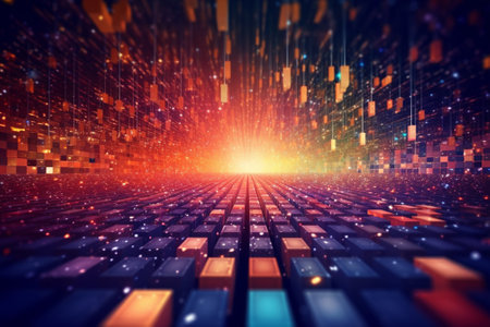 Abstract technology background with glowing lines and dots. 3D Renderingの素材