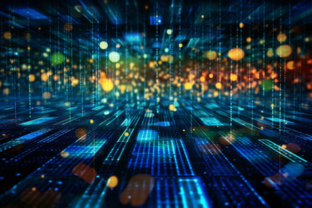 Abstract technology background with circuit board and bokeh. 3d renderingの素材