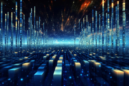 Futuristic technology background with glowing lines and dots. 3D renderingの素材