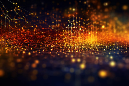 Abstract technology background with glowing lines and dots. 3D Renderingの素材