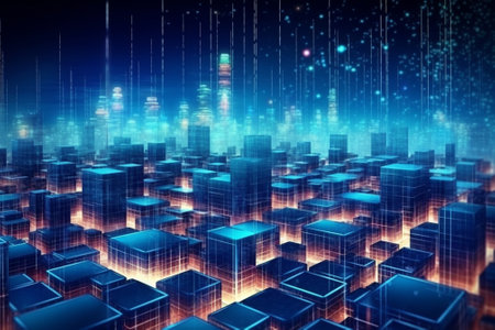 Abstract technology background with glowing cubes. 3d rendering toned imageの素材
